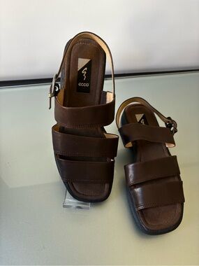 Ecco Men’s Dark Brown Leather Triple-Strap Sandals
